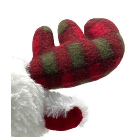 Plush Christmas plaid Antler White Reindeer Toy Holiday Stuffed Animal Bow 15" - Picture 3 of 9